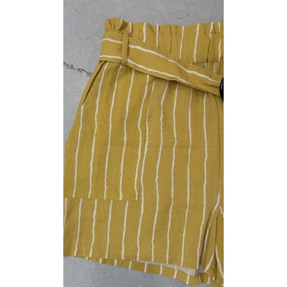 NWT Sans Souci Yellow White Striped Linen Blend Paperbag Shorts Size Large LG - Picture 6 of 13